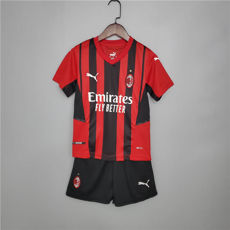 Kids AC Milan 21-22 Home Red Soccer Suit Football Kit ShirtShorts -