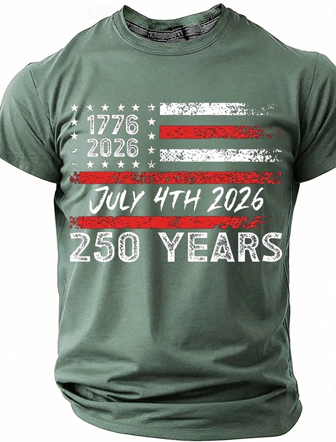 July 4th 2026 250th Anniversary Men's 1776-2026 USA Flag Graphic T Shirt Short Sleeve Crew Neck Distressed Patriotic America Birthday Independence Day Celebration Gift Designer Clothing Apparel