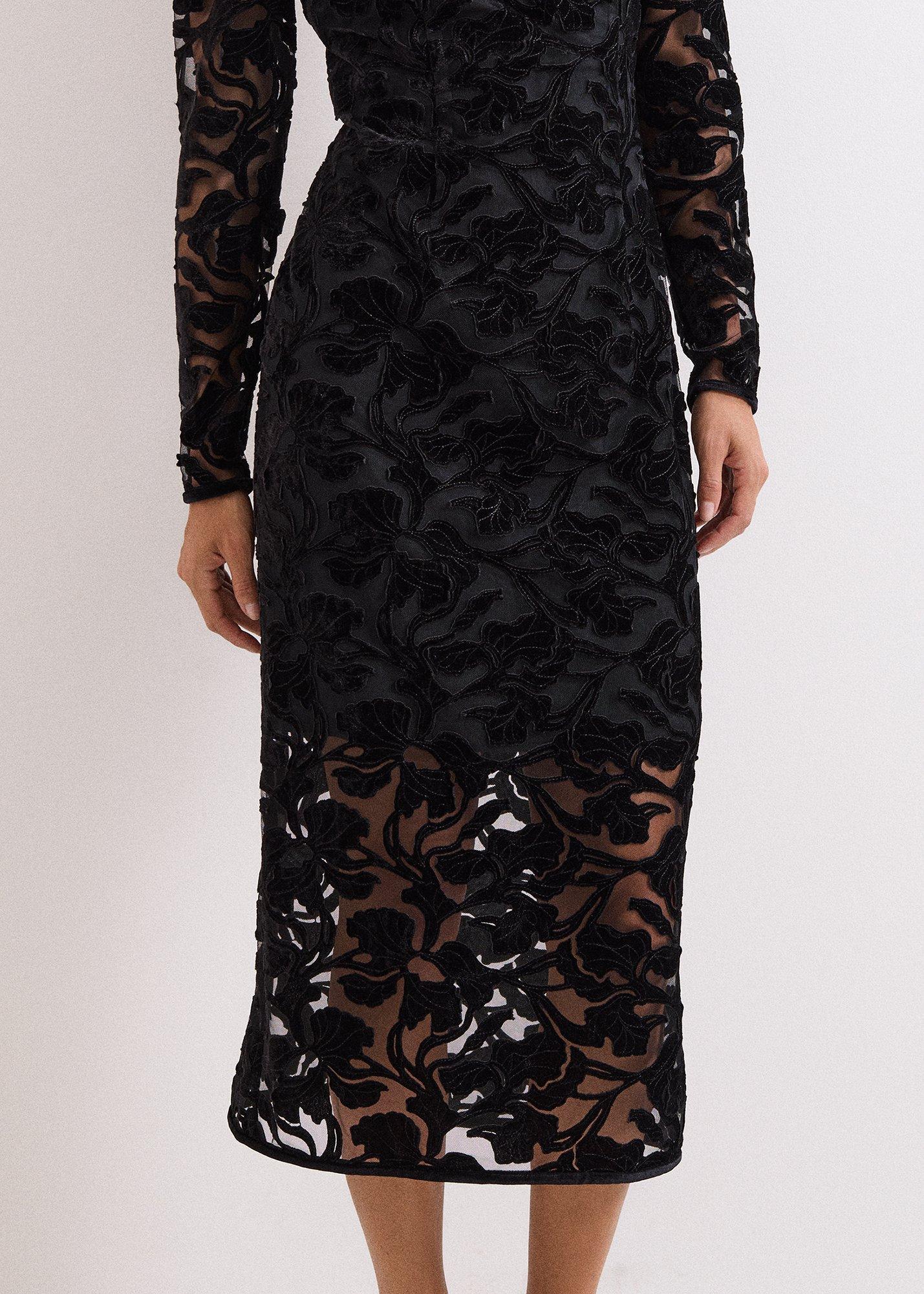 Viktoria Black Applique Velvet Midi Dress