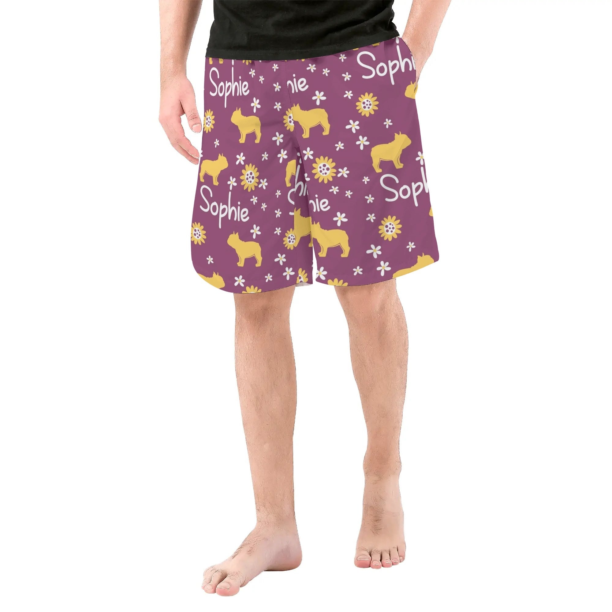 Durable Custom Mens All Over Print Shorts With French Bulldog Name fo...