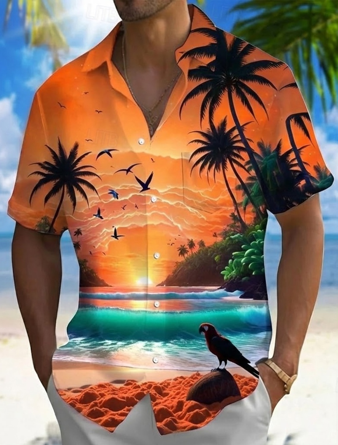 Men's Coconut Tree Ocean Tropical Plants Summer Hawaiian Shirt Button