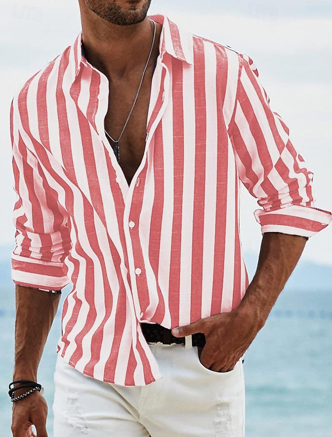 Men's Shirt Linen Shirt Summer Shirt Beach Shirt Cotton Linen Shirt Striped Shirts Striped Vacation Hawaiian Yellow Red Blue Green Long Sleeve Turndown Spring & Fall Clothing Apparel Button-Down
