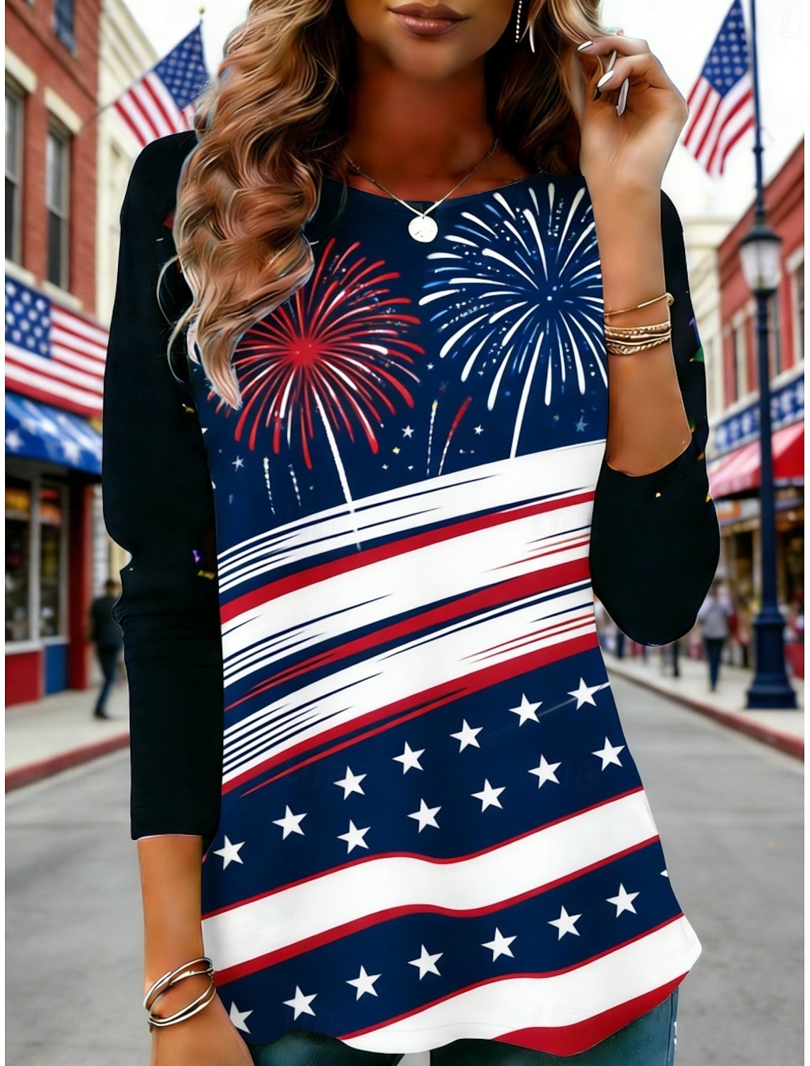 Independence Day Patriotic Women's T Shirt Flag Stylish Classic Sleeveless V Neck Notched Neck Regular Tops Daily Buttons Print Blue Summer Spring