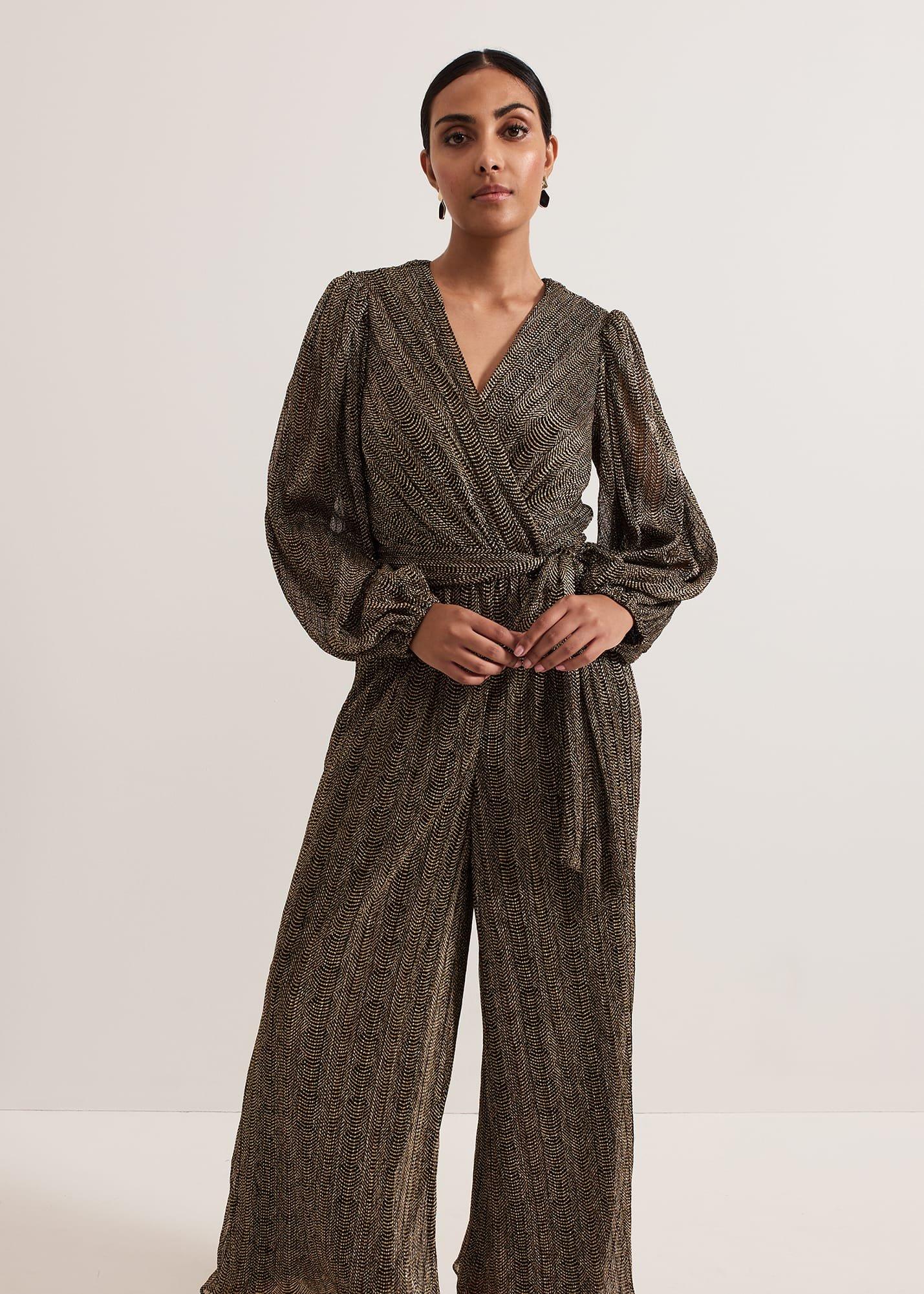 Petite Alli Gold Textured Jumpsuit
