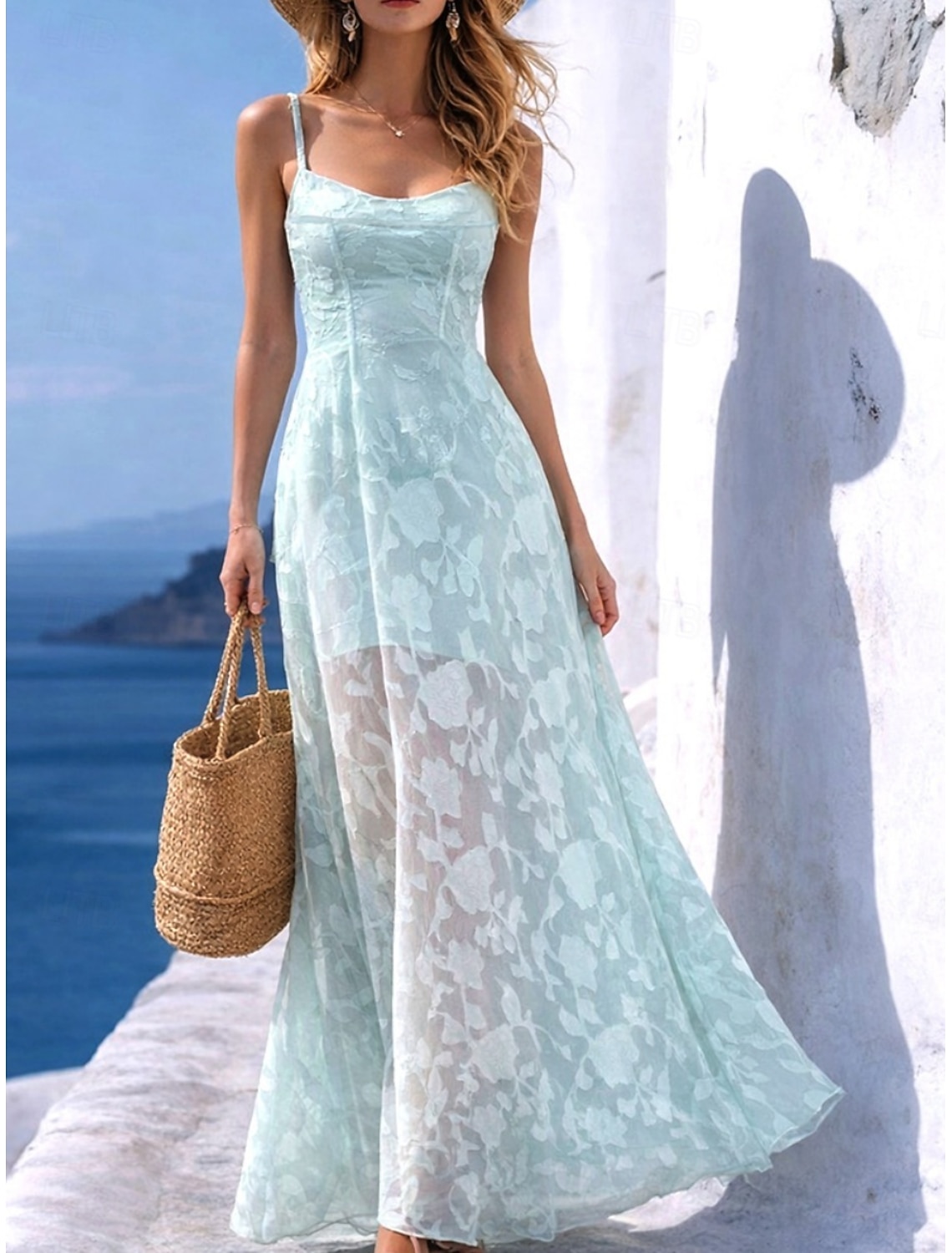 Women's Maxi Dress Sundress Slip Dress Casual Outdoor Going out Regular Fit Floral Sleeveless Spaghetti Strap Blue Summer Spring