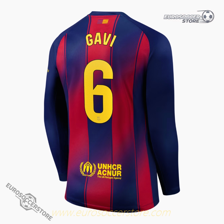 Barcelona 25-26 Season Home Long Sleeve Jersey with GAVI 6 Printing
