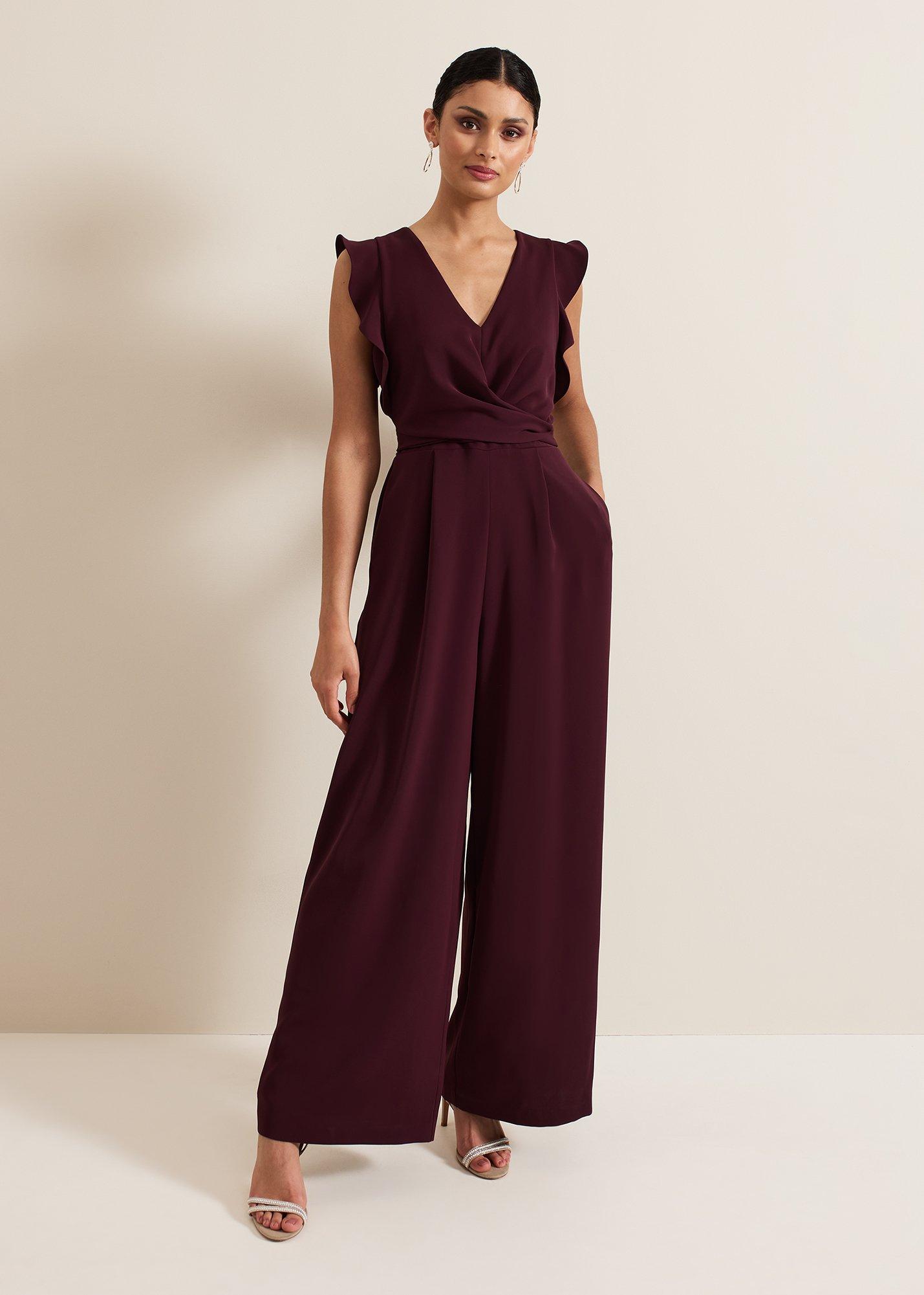 Petite Ayla Burgundy Jumpsuit.