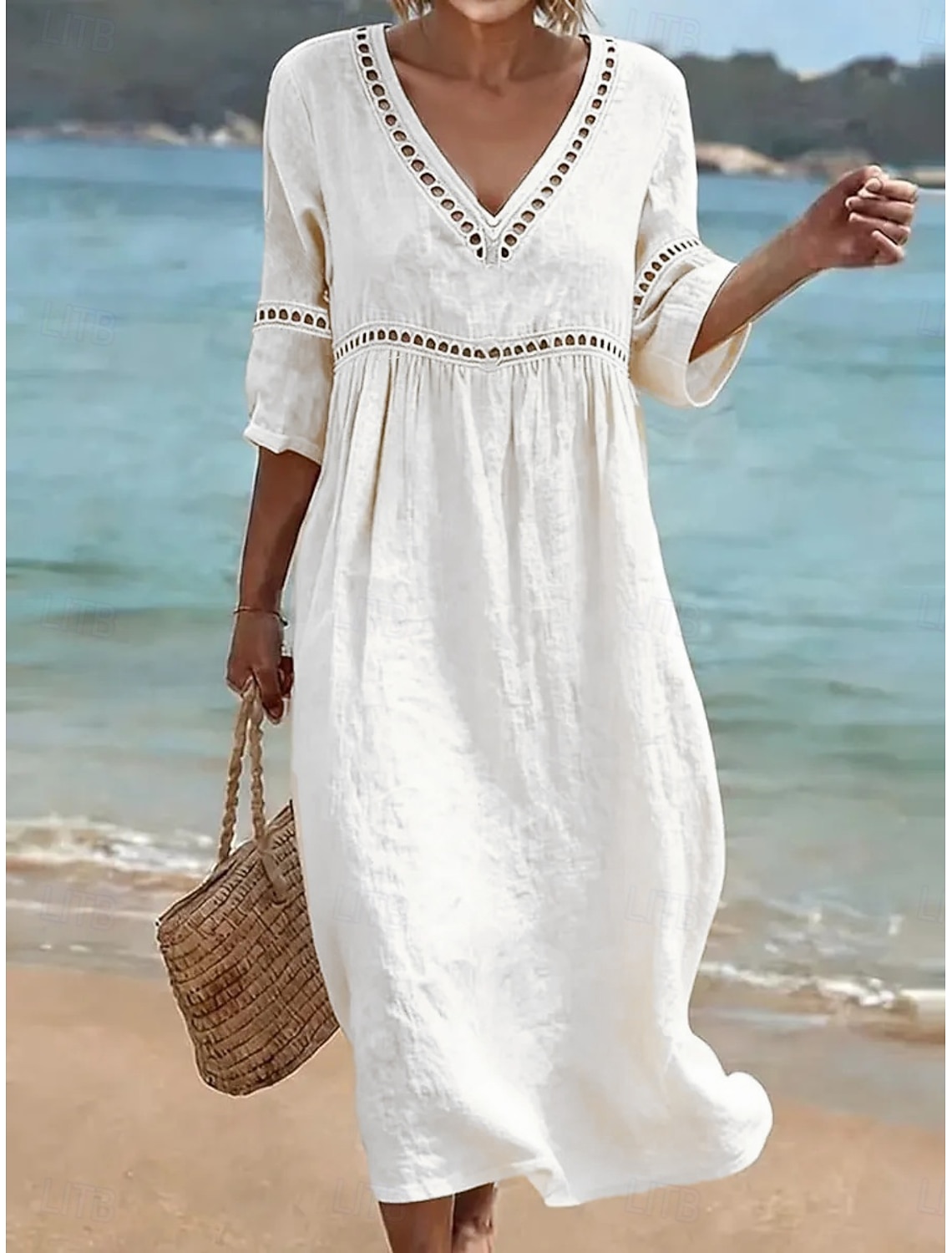 Women's Blouse Lace Solid Color Stylish Casual Short Sleeve Asymmetrical Regular Tops Casual Daily White Summer Spring