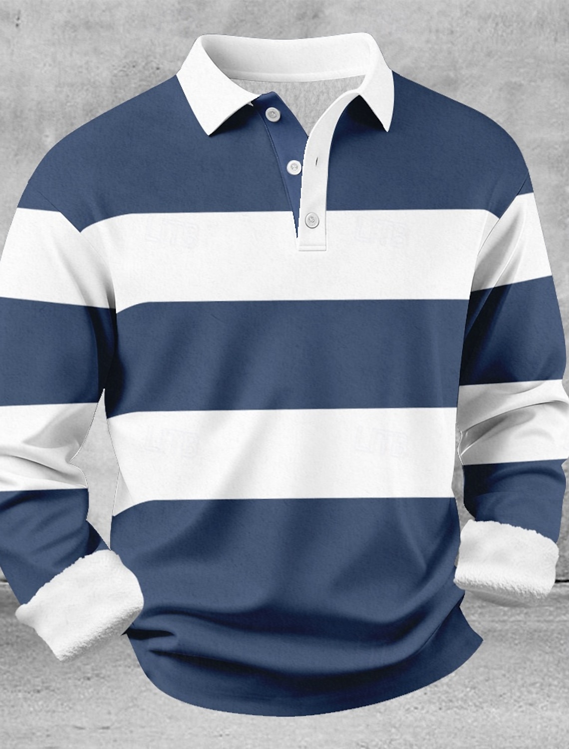 Men's Geometic Horizontal Stripes Polo Shirts Themmal Long Sleeve