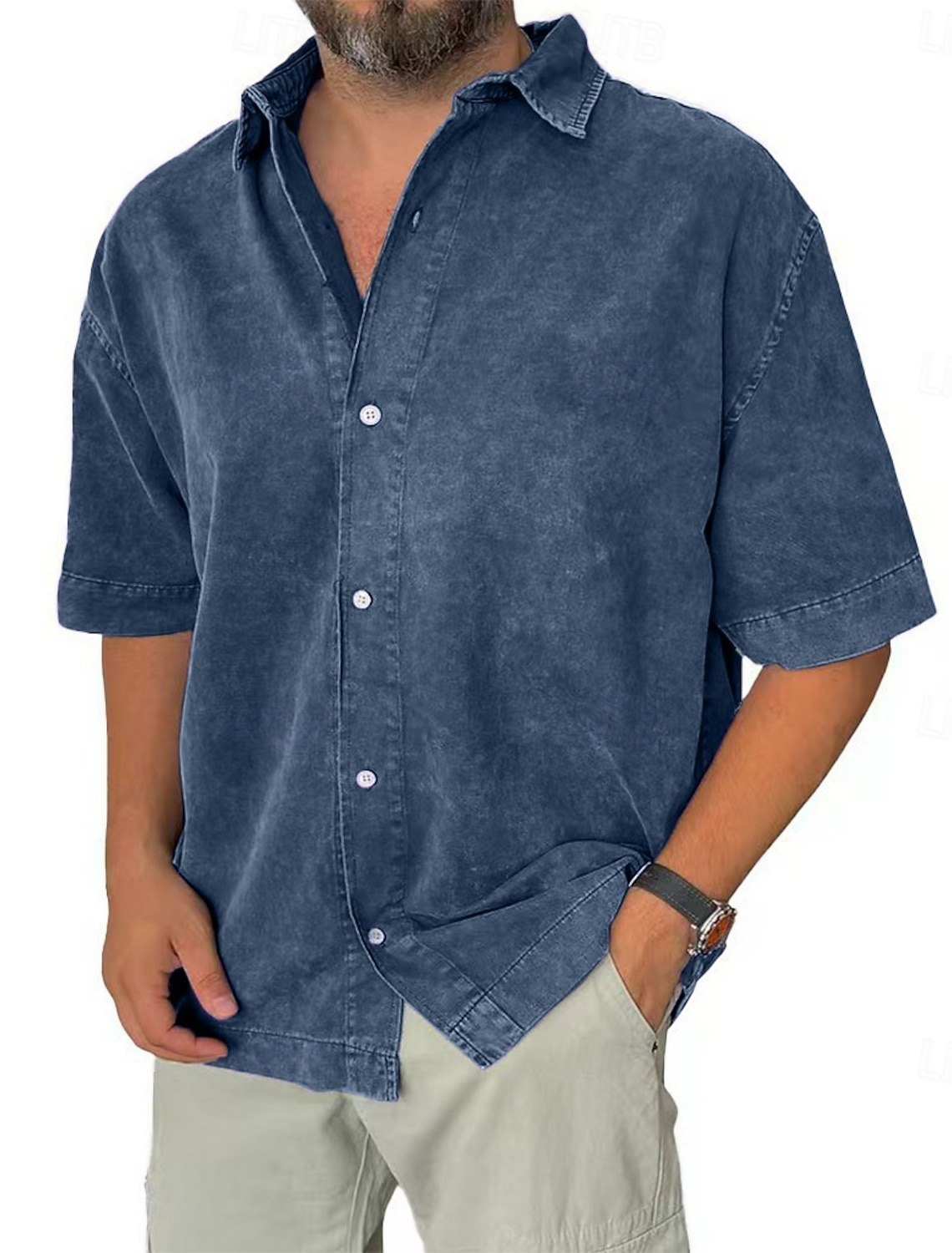 SoftFade™ Men's Shirt Casual Shirt Button Up Shirt Acid Wash Shirt Blue Black Pink Navy Blue Purple Short Sleeve Plain Lapel Casual Daily Clothing Apparel Fashion Retro Vintage Comfortable