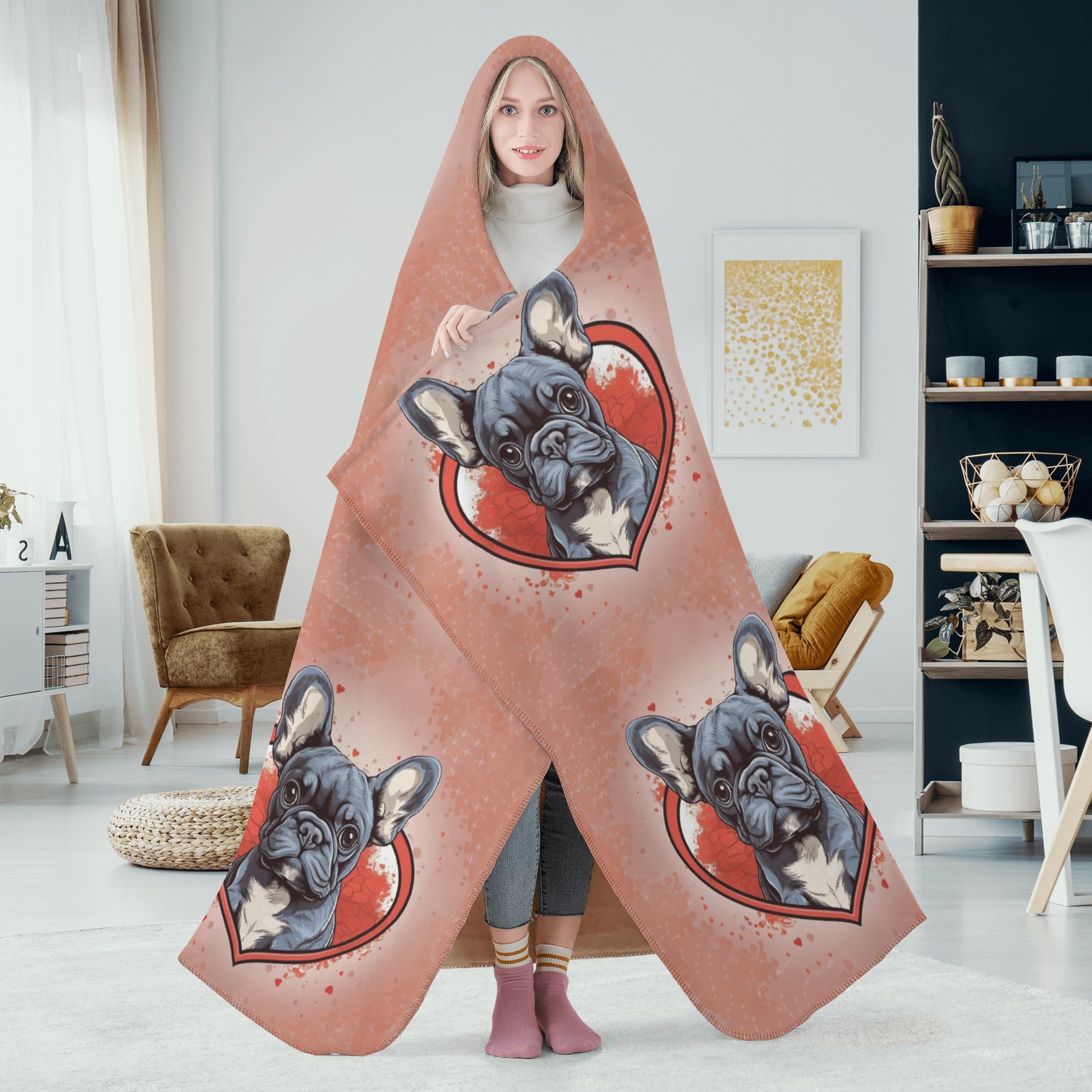 Lifestyle-Driven Frenchie Love - Hooded Blanket for Fashion Lovers