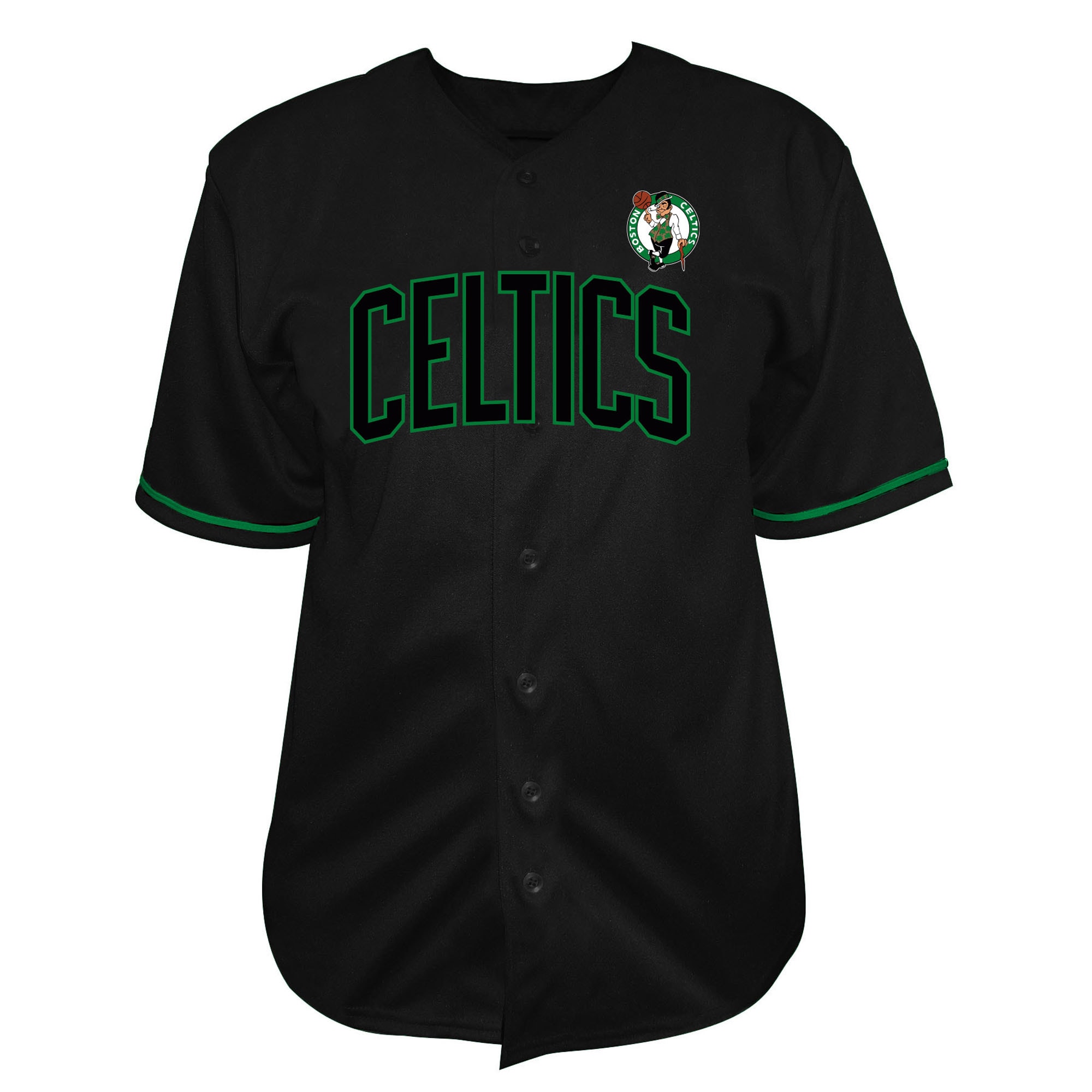 [ESK] Boston Celtics Big & Tall Pop Full-Button Baseball Jersey - Black