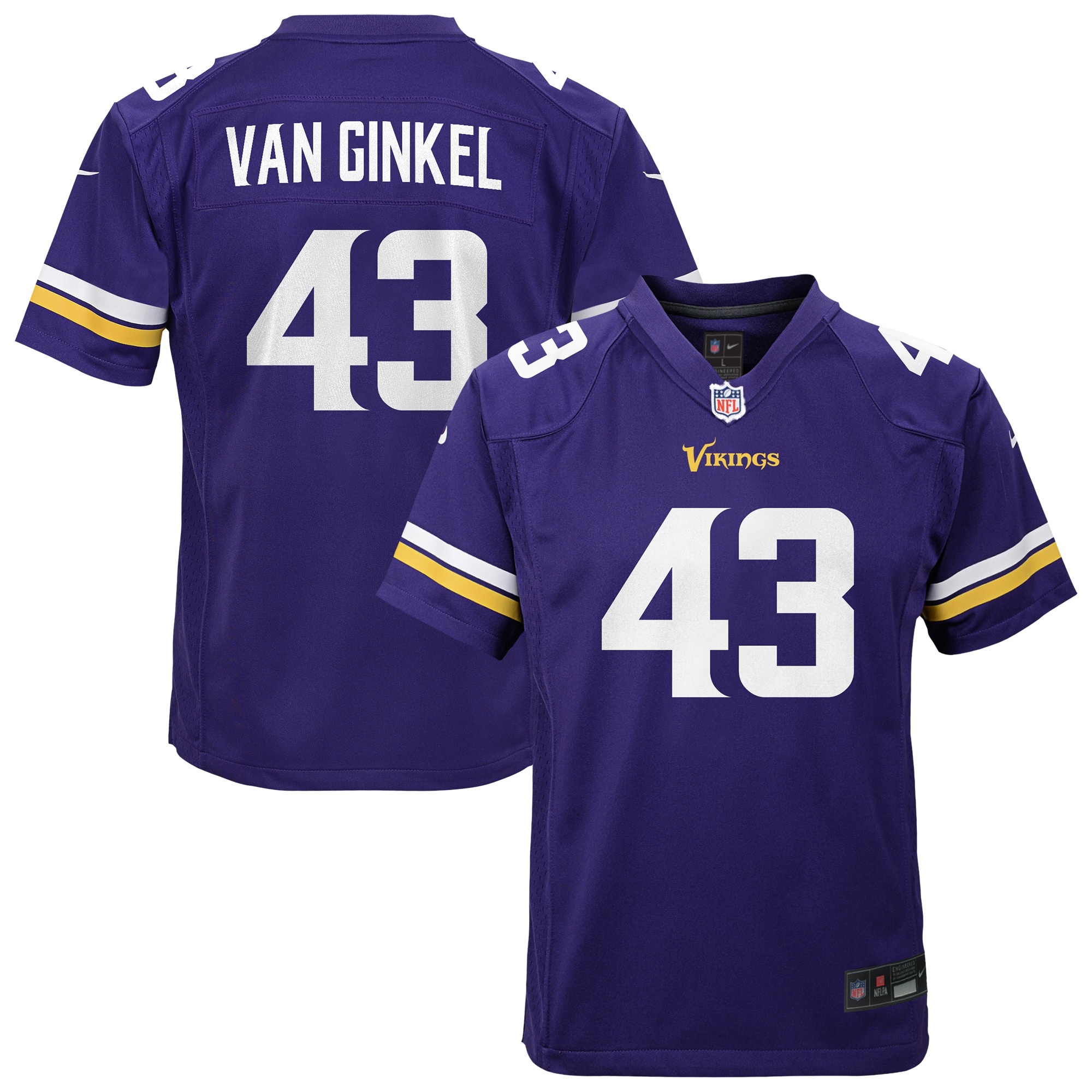 [LK] Andrew Van Ginkel Minnesota Vikings Youth Youth Jersey - Purple