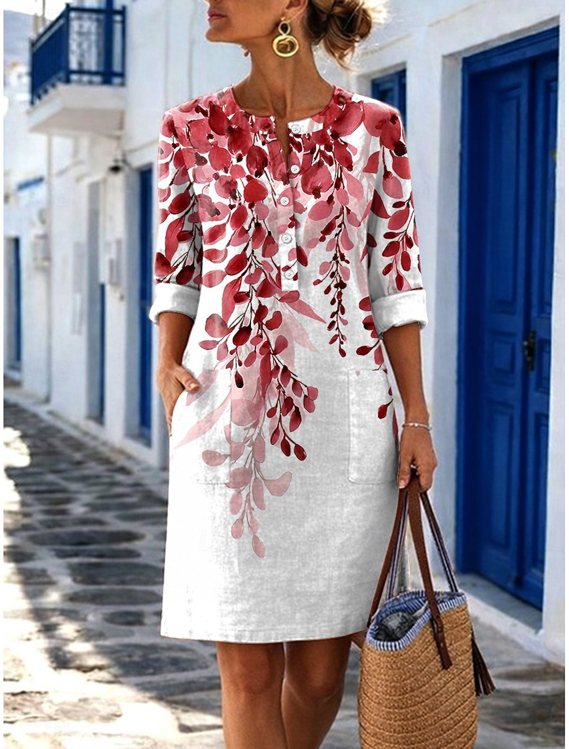 Women's Midi Dress Linen-feel Dresses Shift Dress Casual Daily Regular Fit Plain Long Sleeve Crew Neck Blue Black White Royal Blue Summer Spring Fall