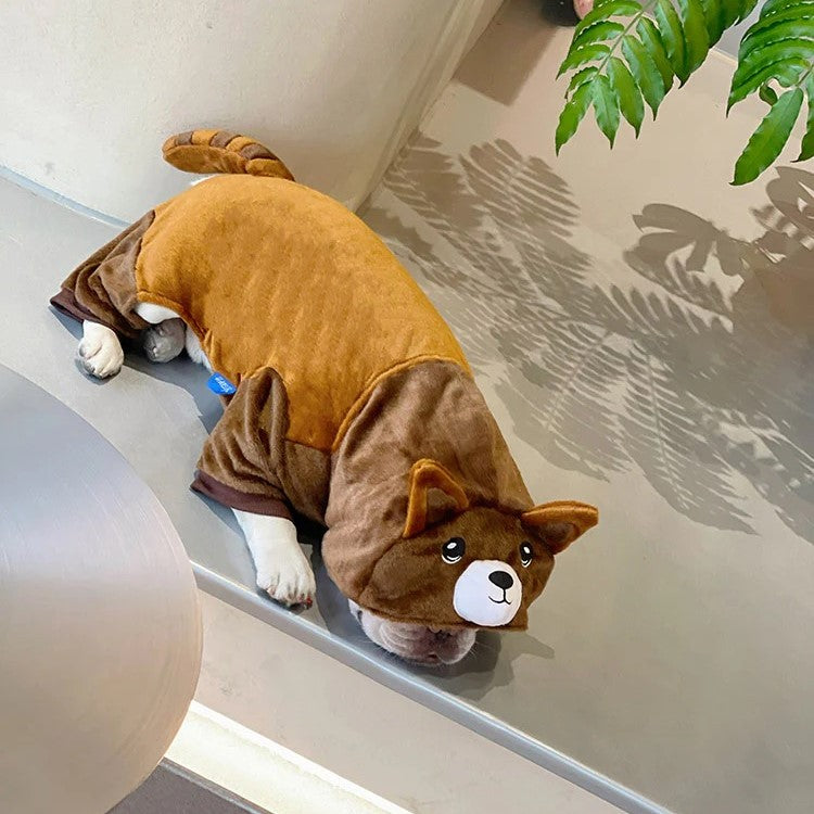 CuddLefit Frenchie Terrier Costume Jumpsuit – Halloween Plush Onesie Soft Dog Costume