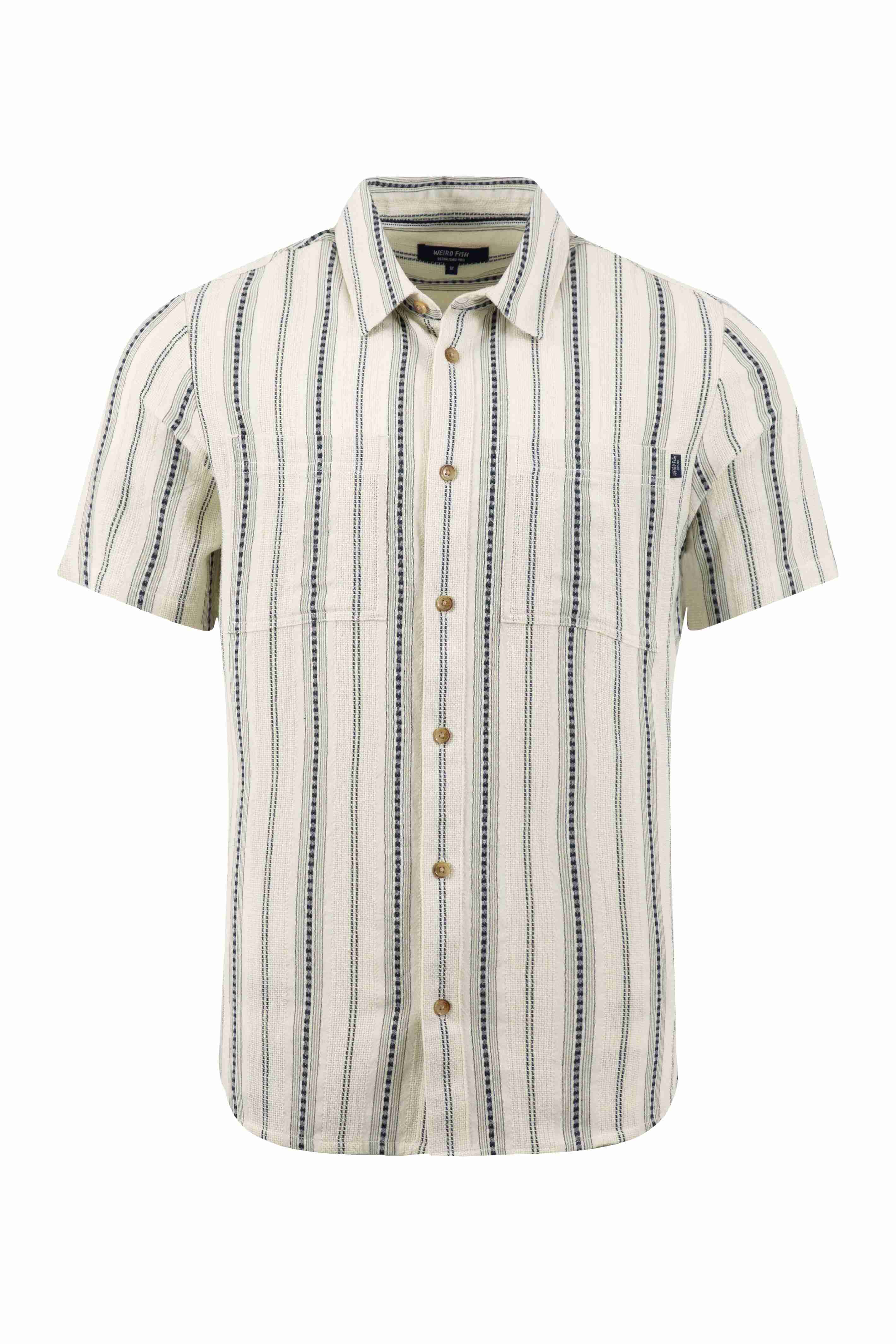 Madoc Woven Short Sleeve Striped Shirt Dusty White