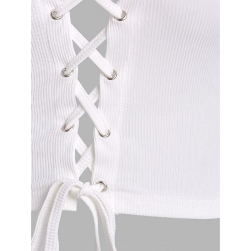 Lace Up Ribbed Cropped Tee YF1728