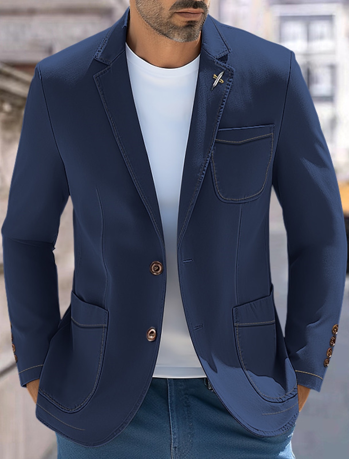 Men's Graduation Blazer Denim Jacket Business Formal Evening Wedding