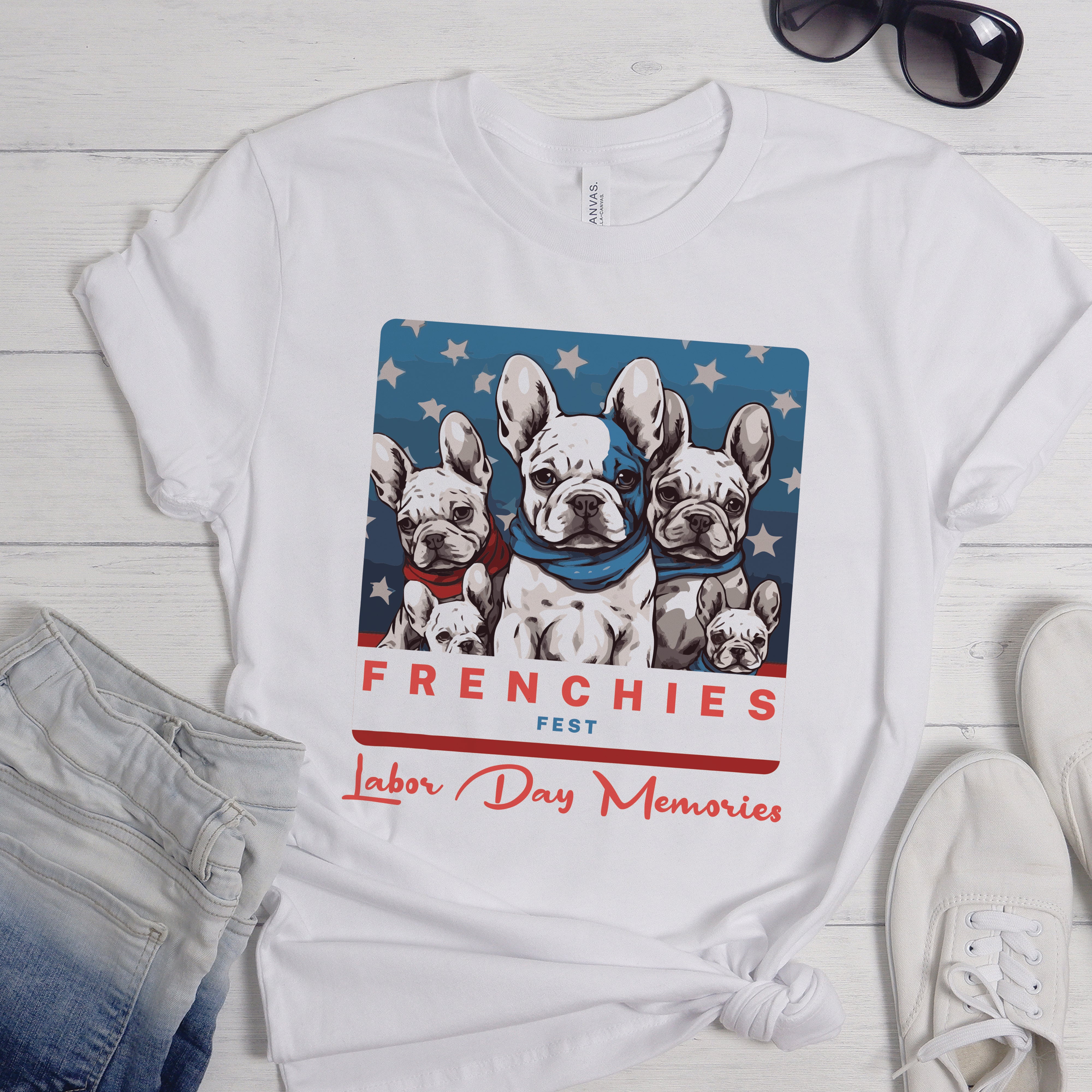 High-Quality French Bulldog Love Meets Labor Day Fun - Unisex T-shirt...