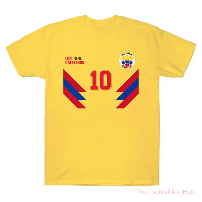 Colombia National Football Team Soccer Retro Jersey Number 10 - Los Cafeteros T-Shirt Yellow