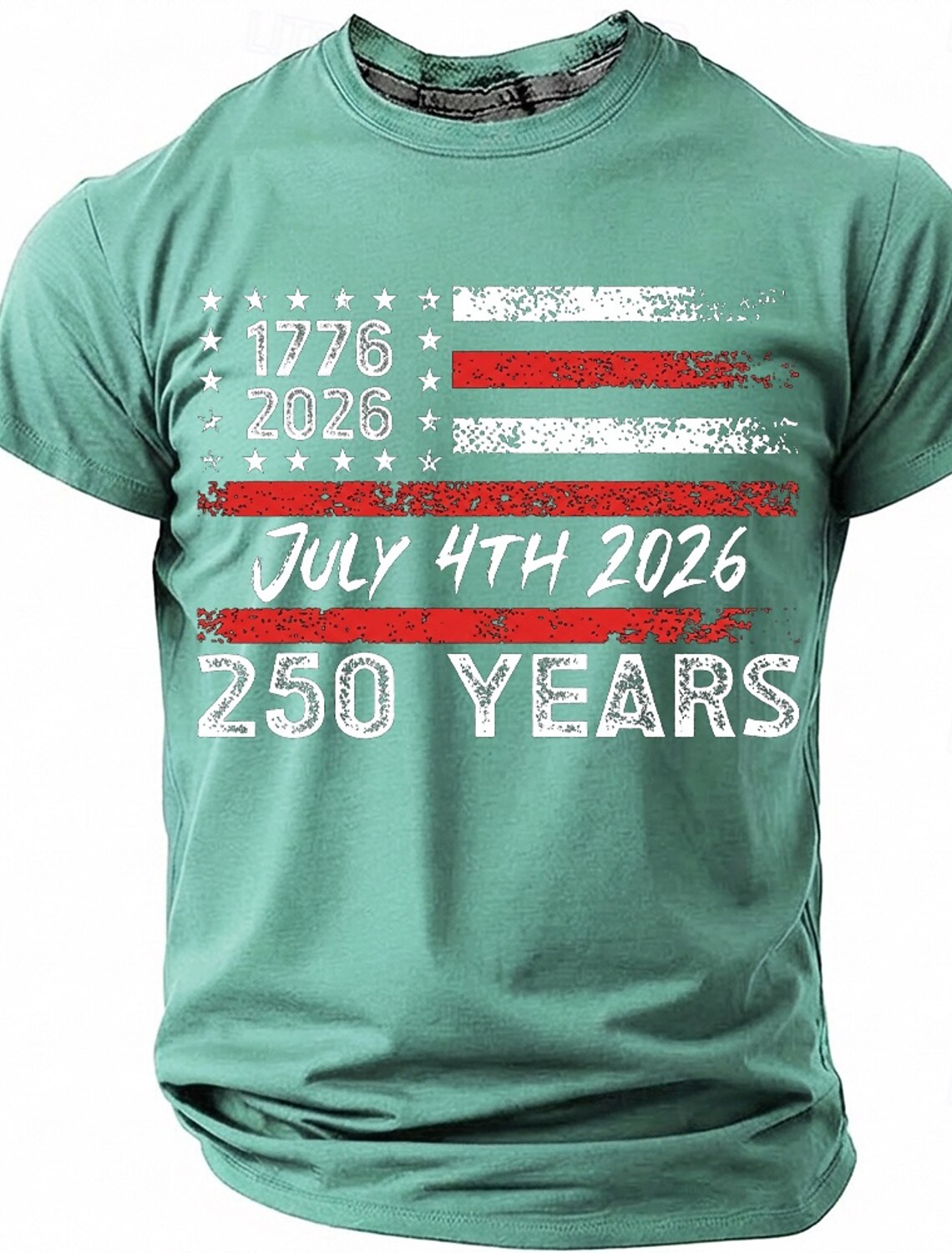 July 4th 2026 250th Anniversary Men's 1776-2026 USA Flag Graphic T Shirt Short Sleeve Crew Neck Distressed Patriotic America Birthday Independence Day Celebration Gift Designer Clothing Apparel