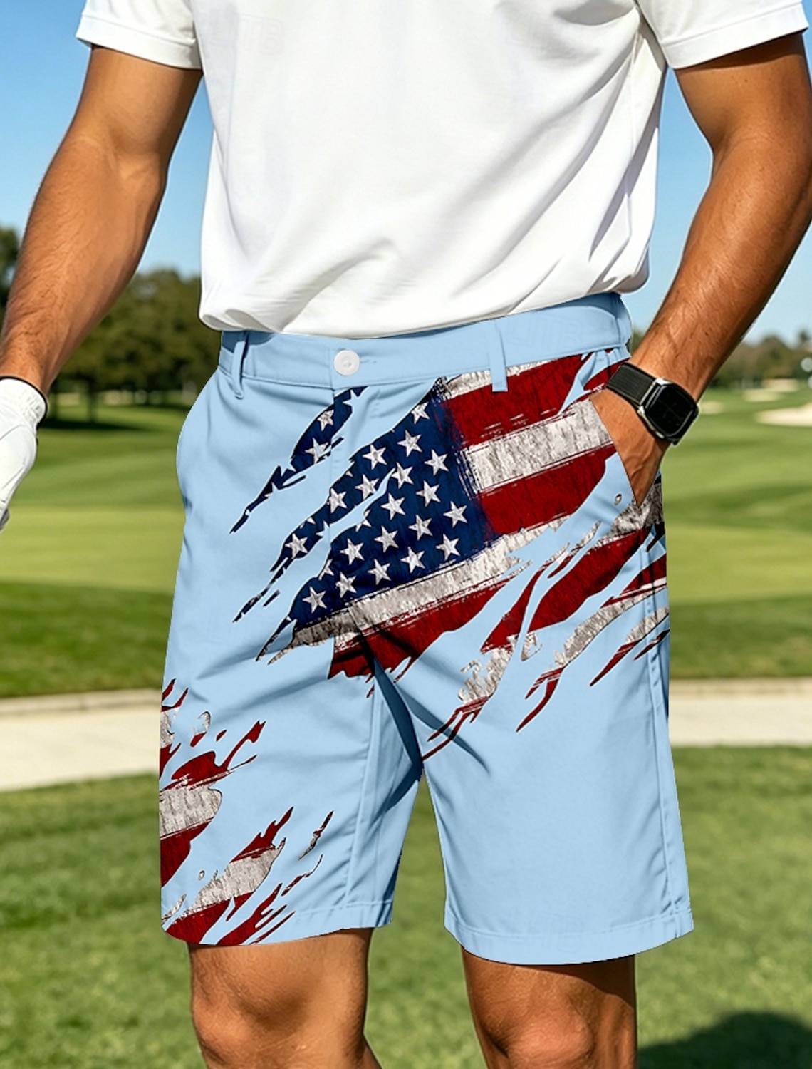 4th of July 2026 250th Men's Star American US Flag Bermuda Shorts Casual Shorts Golf Shorts Mid Waist Business Casual Work Golf Beach Vacation Wear Flat Front Shorts with 4 Pockets Designer Clothing