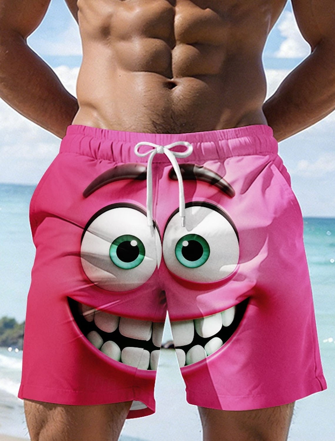 Men's Optical Illusion 3D Cartoon Smile Face Swim Trunks Shorts Board