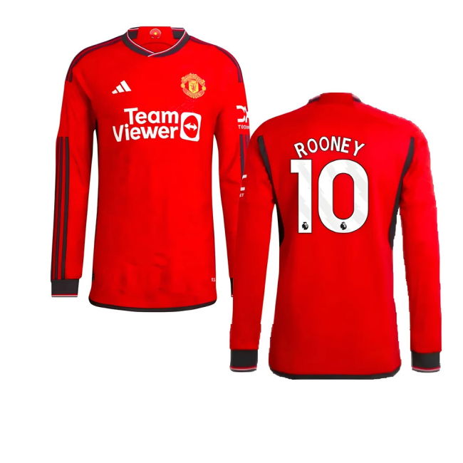 Men's 2023-2024 Man Utd Authentic Long Sleeve Home Shirt (Rooney 10)
