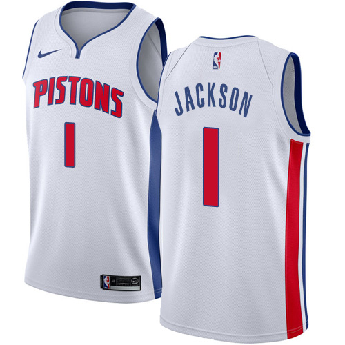 Nike Detroit Pistons #1 Reggie Jackson White NBA Swingman Association Edition Jersey Mens
