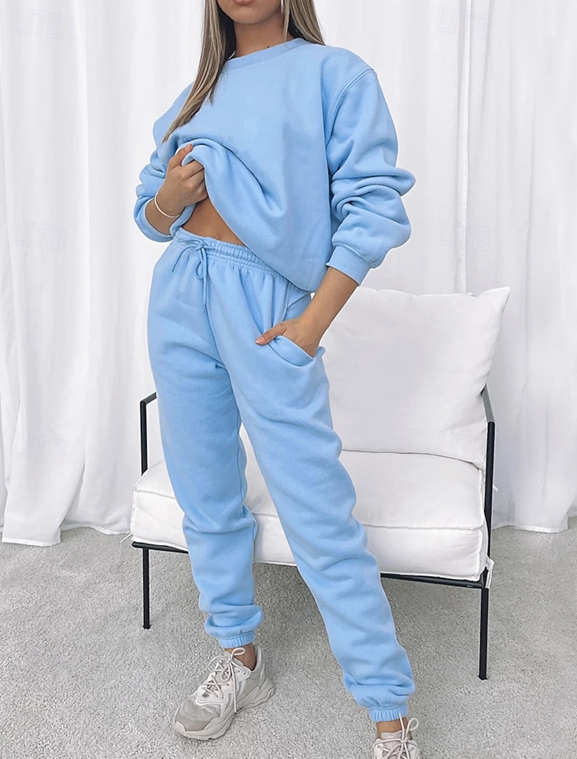 Women's Tracksuit Sweatpants Pullover Sweatshirt Pocket Solid Colored Clothing Suit Spring Fall Black White Gym Training Running Windproof Long Sleeve Sport Activewear Micro-elastic Regular Fit