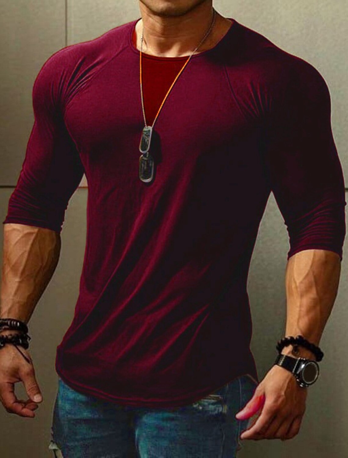 Men's T Shirt Tee Long Sleeve Crew Neck Spring & Fall Plain Muscle Big