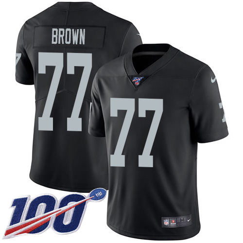 Authentic O R Raiders NFL #77 Trent Brown Limited Brown Jersey