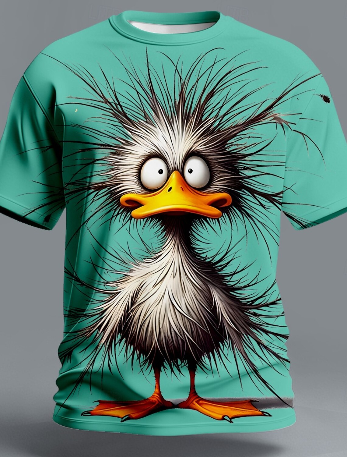 Mens Funny Crazy Duck T Shirt Big Eyes Messy Feathers Graphic Tees