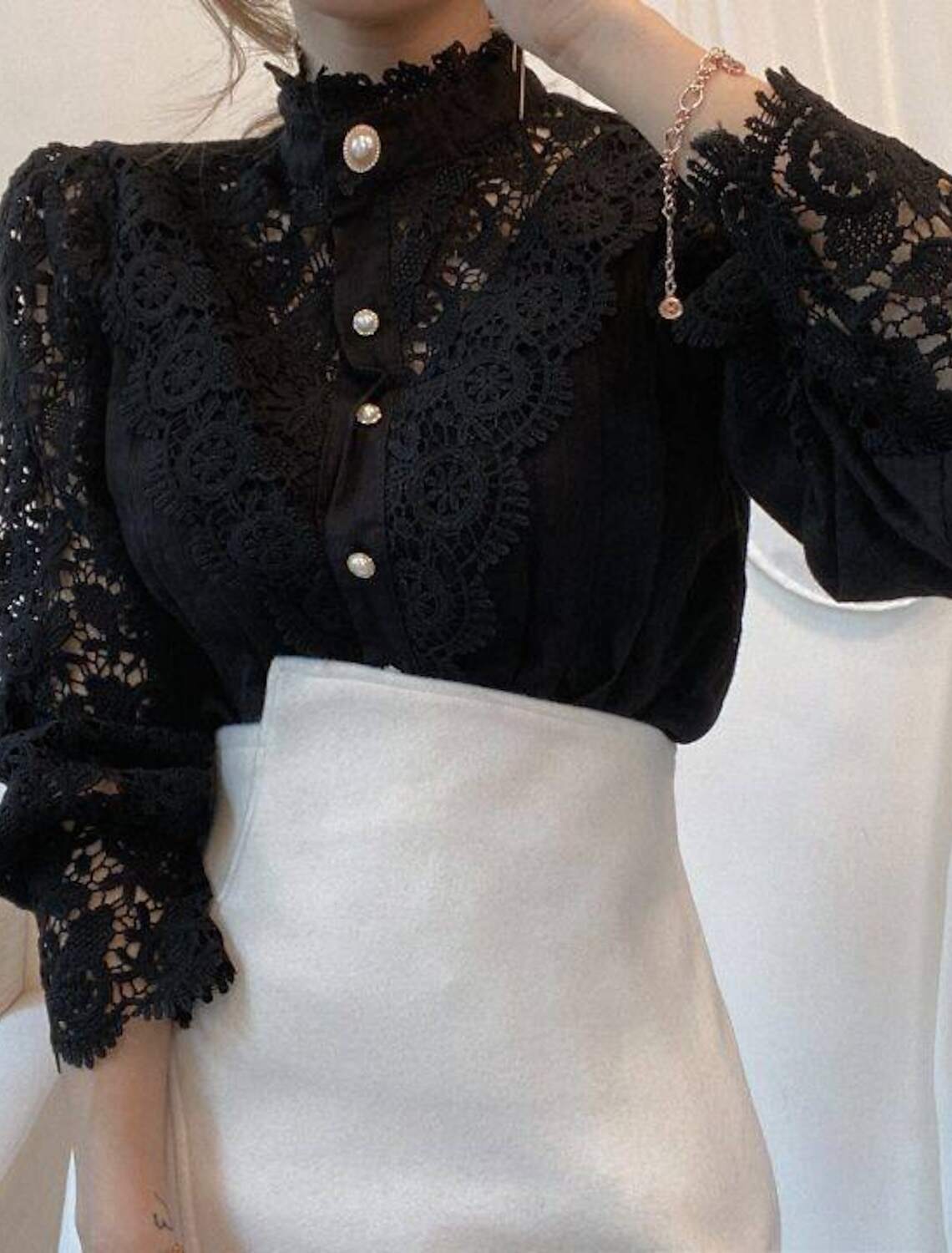 Women's Shirt Lace Shirt Going Out Tops Blouse Elegant Vintage Fashion Lace up Long Sleeve Regular Tops Party Club Spring Fall