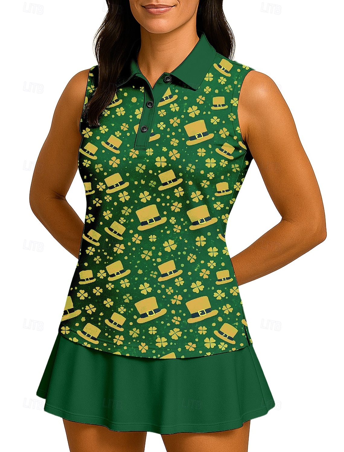 St. Patrick Women's Floral Clover Sport Shirt Golf Polo Shirt Tank Top Tennis Shirt Sleeveless Floral Buttons UPF50+ UV Resistant High Elasticity Moisture Wicking Breathable Volleyball Tennis Golf