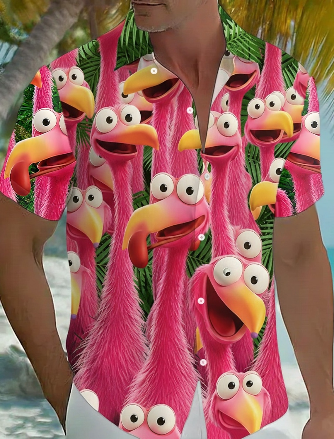 Men's Animal Flamingo Coconut Palm Summer Hawaiian Shirt Tropical Shirts Aloha Shirt Short Sleeve Hawaiian Daily Beach Vacation Wear Summer Spring Turndown 3D Print Button Up Shirts Pink