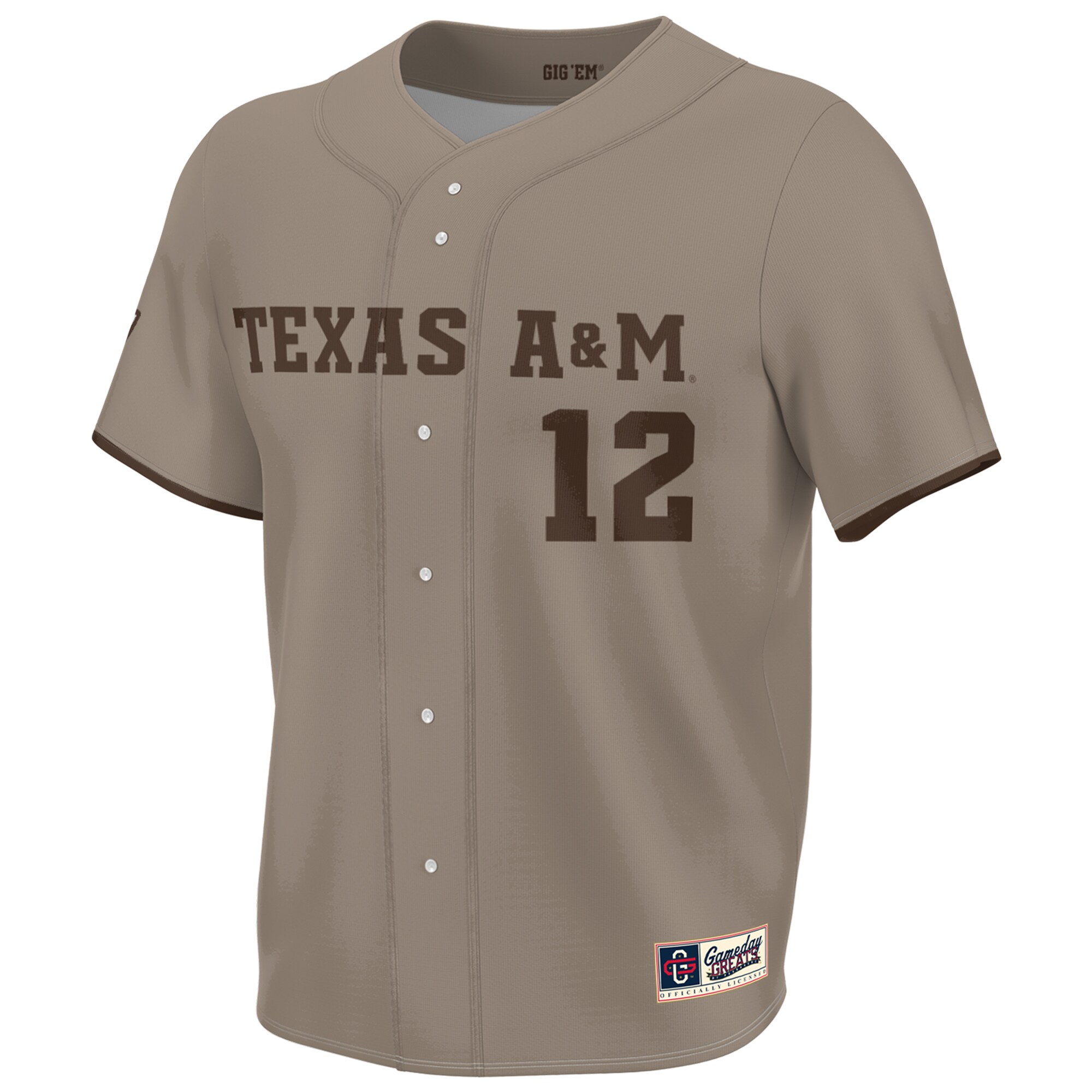 [DDG] Texas A&M Aggies GameDay Greats Youth Corps of Cadet Lightweight Baseball Jersey - Khaki
