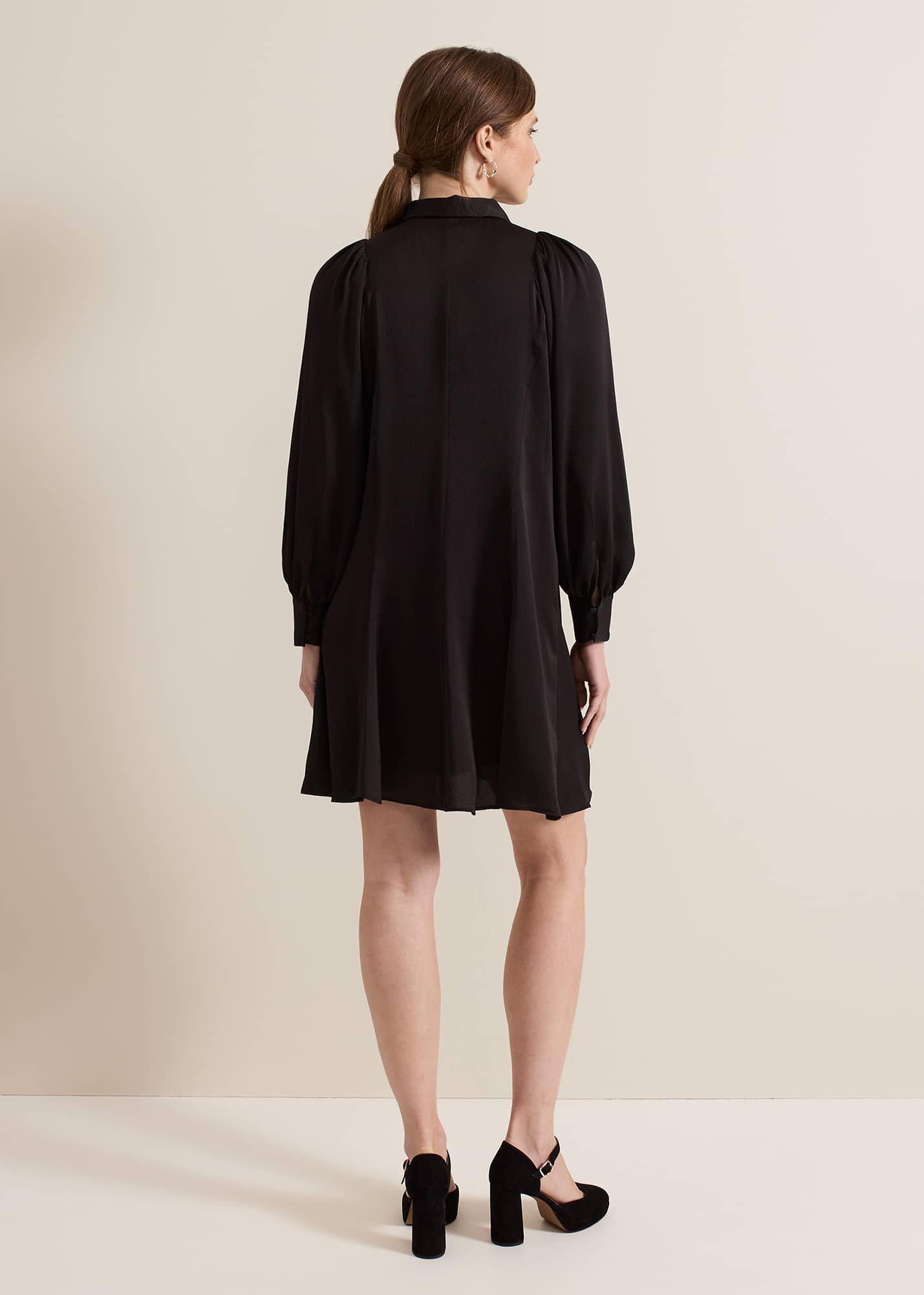 Petite Tila Black Satin Shirt Dress