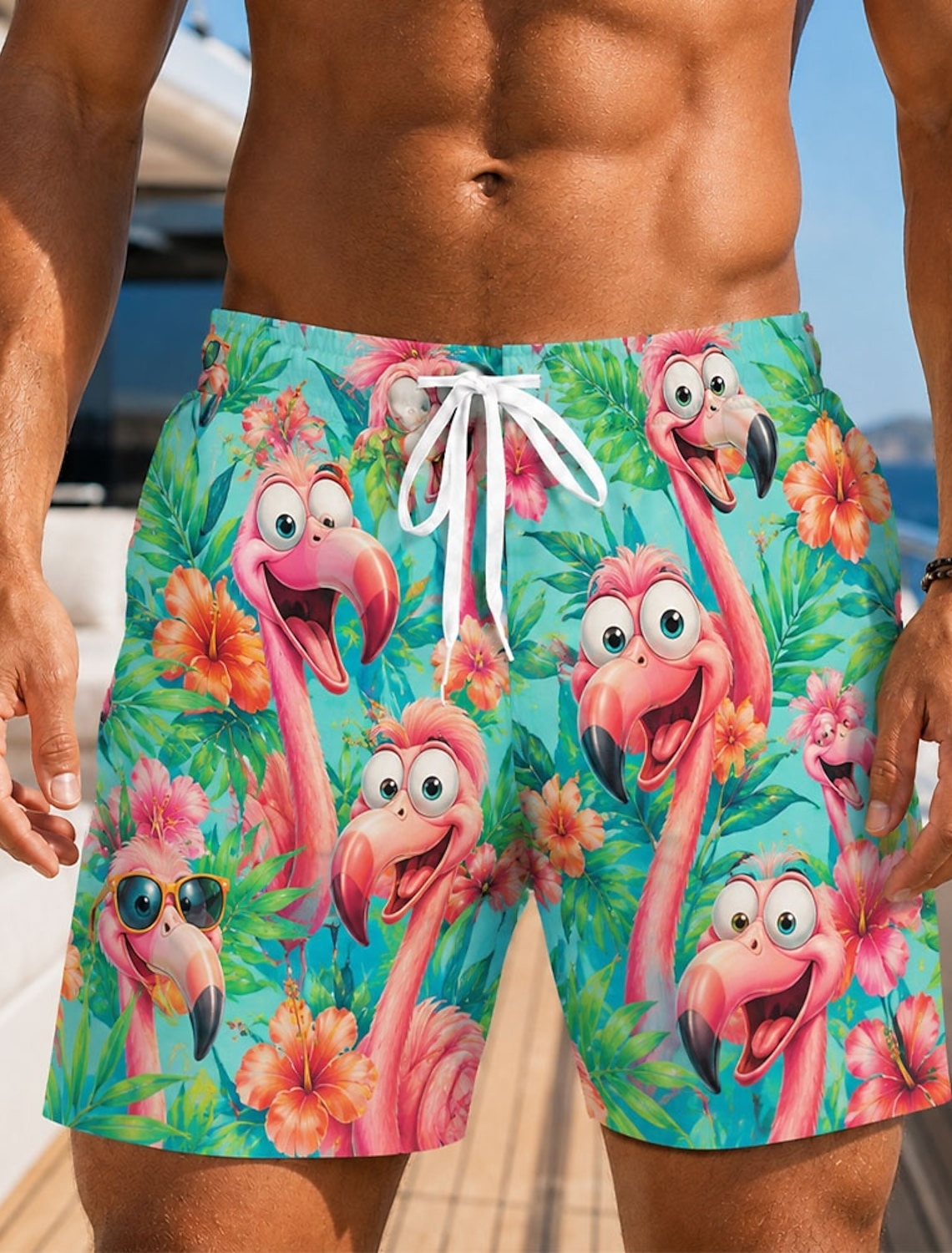 Men's Animal Coconut Tree Banana Swim Trunks Bathing Suits Swim Shorts Board Shorts Mid Waist Hawaiian Daily Beach Vacation Wear Side Pockets Mesh Lining Elastic Drawstring Waist Designer Clothing