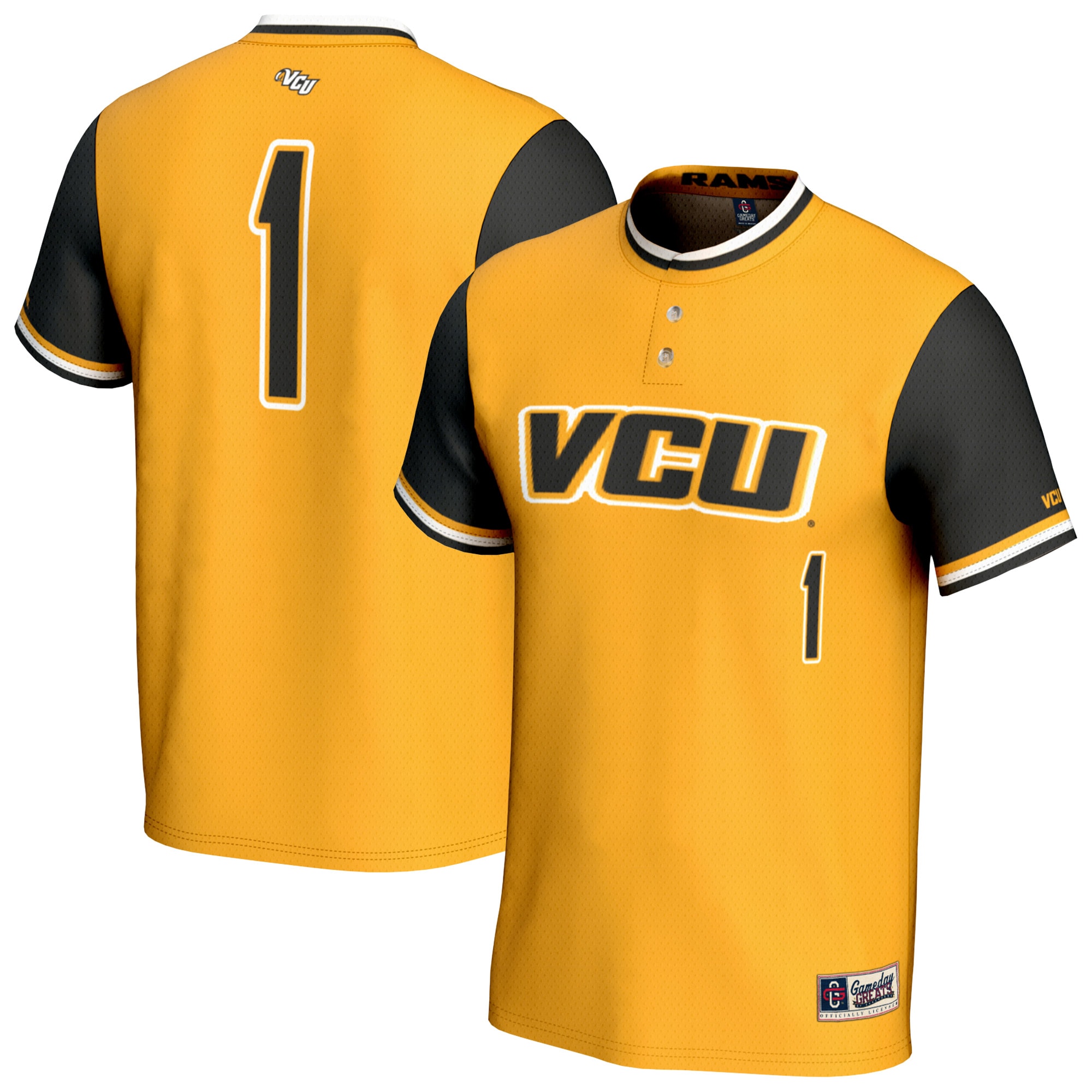 [NJP] VCU Rams GameDay Greats Unisex Lightweight Collegiate Softball Fashion Jersey - Gold