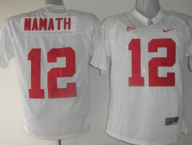 Men's Alabama Bama White 2024 replica Namath White #12 home jersey
