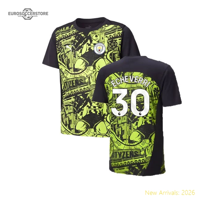 2024-2025 Man City Pre-Match Shirt Yellow Glow - Kids Echeverri 30