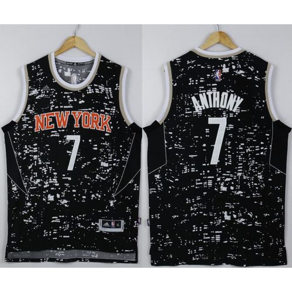 Knicks #7 Carmelo Anthony Black City Light Stitched NBA Jersey