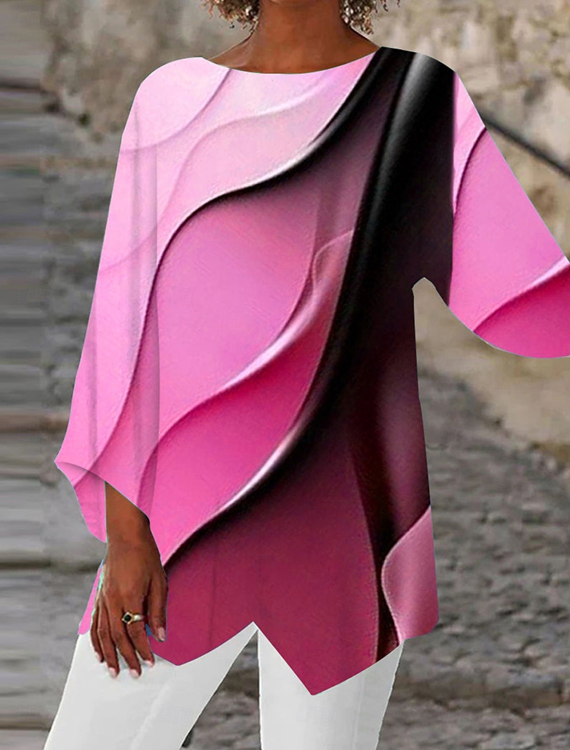 Women's Blouse Long Sleeve Asymmetrical Hem Tunic Top Chiffon Stylish Neon & Bright Ombre Print Asymmetric Hem Long Tops Round Neck Casual Daily Pink Purple Orange Green Gray Spring Fall