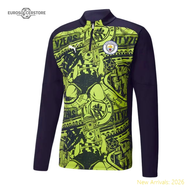 Official 2024-2025 Man City Prematch 1/4 Zip Top (yellow Glow)