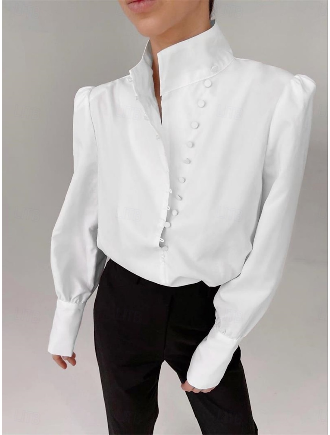 Women's Shirt Blouse Stylish Casual Solid Color Regular Tops Long Sleeve High Neck Buttons Regular Fit Daily Summer Spring