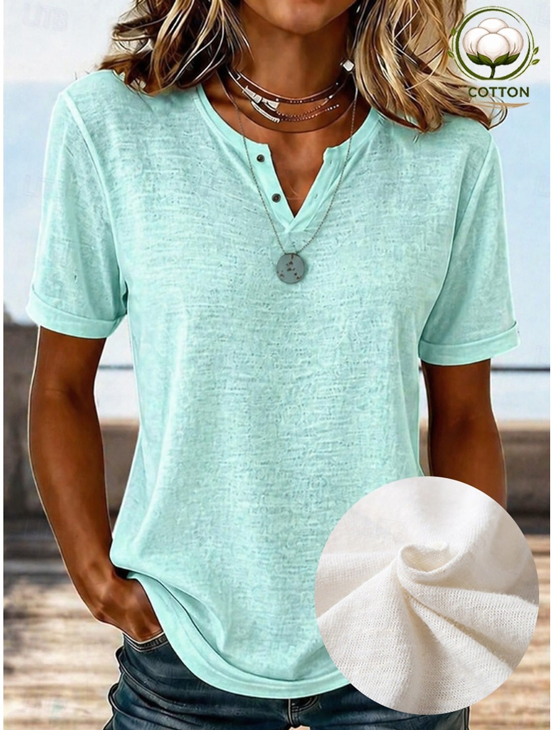 Women's Shirt Texture Blouse Summer Tops Plain Stylish Classic Short Sleeve V Neck Long Tops Casual Light Beige Light Green Light Purple Summer Spring