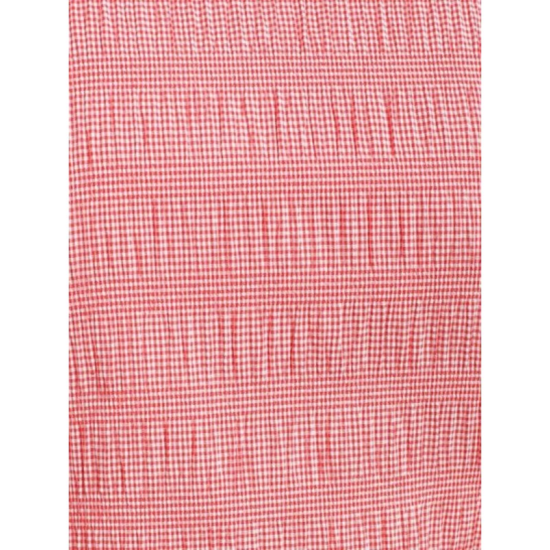 Button Up Puff Sleeve Gingham Cropped Shirt AS7313