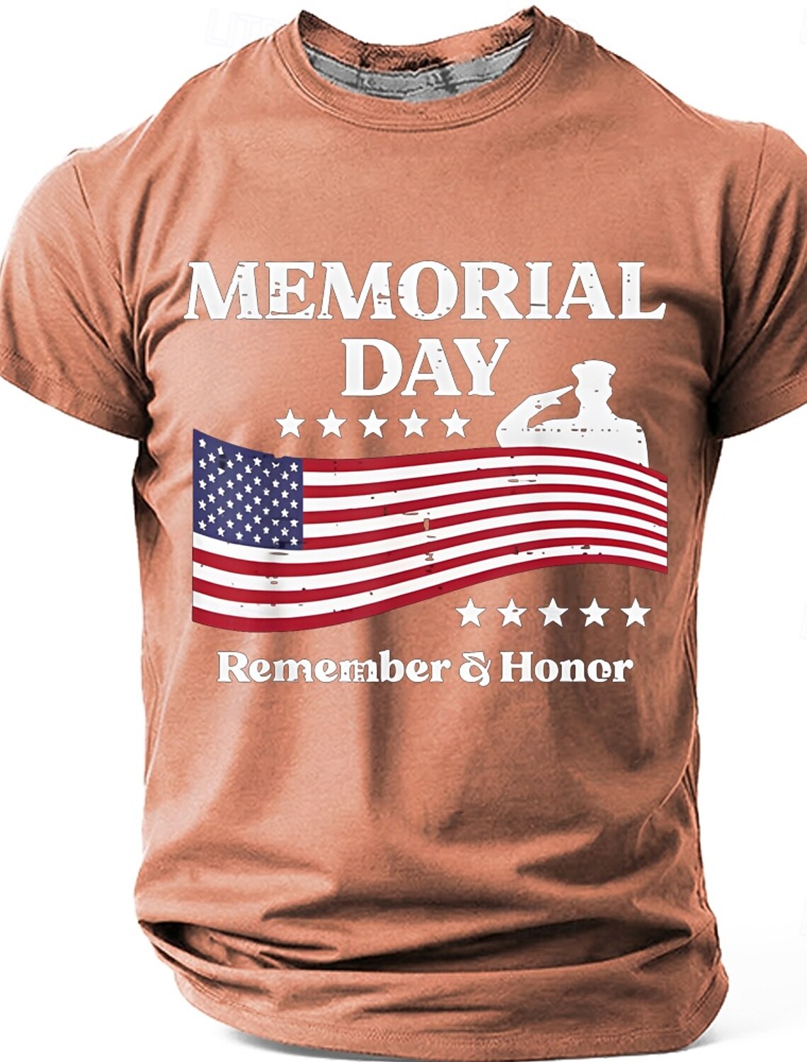 Memorial Day Remember & Honor Men's American Flag Saluting Soldier Patriotic Vintage Graphic T Shirt Short Sleeve Crew Neck Casual Tee Designer Clothing Apparel S M L XL XXL XXXL