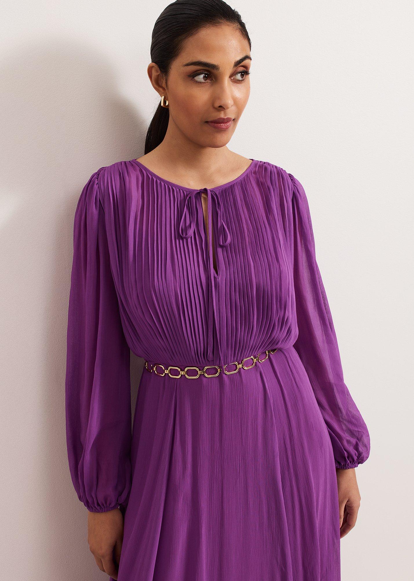 Petite Amal Purple Pleated Bodice Maxi Dress